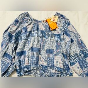 Fab India Boutique blouse - buttons down back - blue pattern